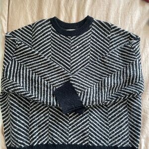 OAK + FORT Black and White Crewneck Sweater with Geometric Pattern